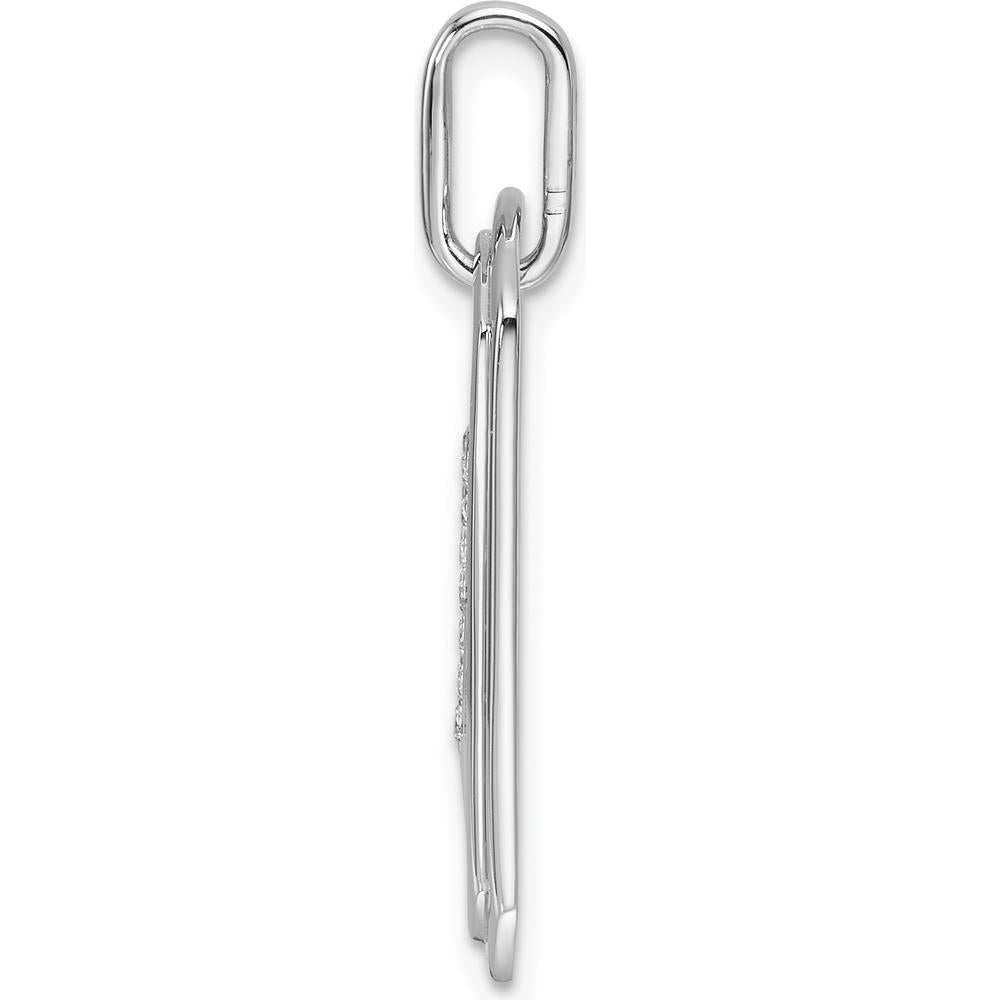 14K White Gold Diamond Initial V Dog Tag Charm Pendant with Polished Finish and Rhodium Plating by Oro Pregiato