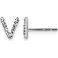 14K White Gold Diamond Initial V Earrings with 26 Round Diamonds - 0.003 Carats Total Diamond Weight by Monteluci Fine Jewelry