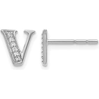 14K White Gold Diamond Initial V Stud Earrings - 0.004 Carats Total Diamond Weight by Monteluci Fine Jewelry