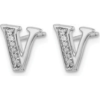 14K White Gold Diamond Initial V Stud Earrings - 0.004 Carats Total Diamond Weight by Monteluci Fine Jewelry