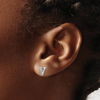 14K White Gold Diamond Initial V Stud Earrings - 0.004 Carats Total Diamond Weight by Monteluci Fine Jewelry