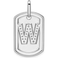 14K White Gold Diamond Initial W Dog Tag Charm with Rhodium Plating by Oro Pregiato