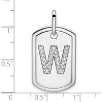 14K White Gold Diamond Initial W Dog Tag Charm with Rhodium Plating by Oro Pregiato