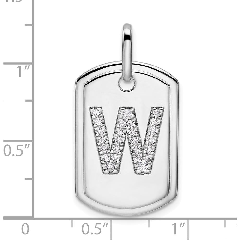 14K White Gold Diamond Initial W Dog Tag Charm with Rhodium Plating by Oro Pregiato