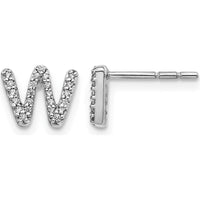 14K White Gold Diamond Initial W Earrings with Round Diamonds - 0.014 Carats Total Diamond Weight by Monteluci Fine Jewelry