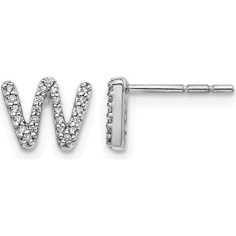 14K White Gold Diamond Initial W Earrings with Round Diamonds - 0.014 Carats Total Diamond Weight by Monteluci Fine Jewelry