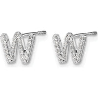 14K White Gold Diamond Initial W Earrings with Round Diamonds - 0.014 Carats Total Diamond Weight by Monteluci Fine Jewelry