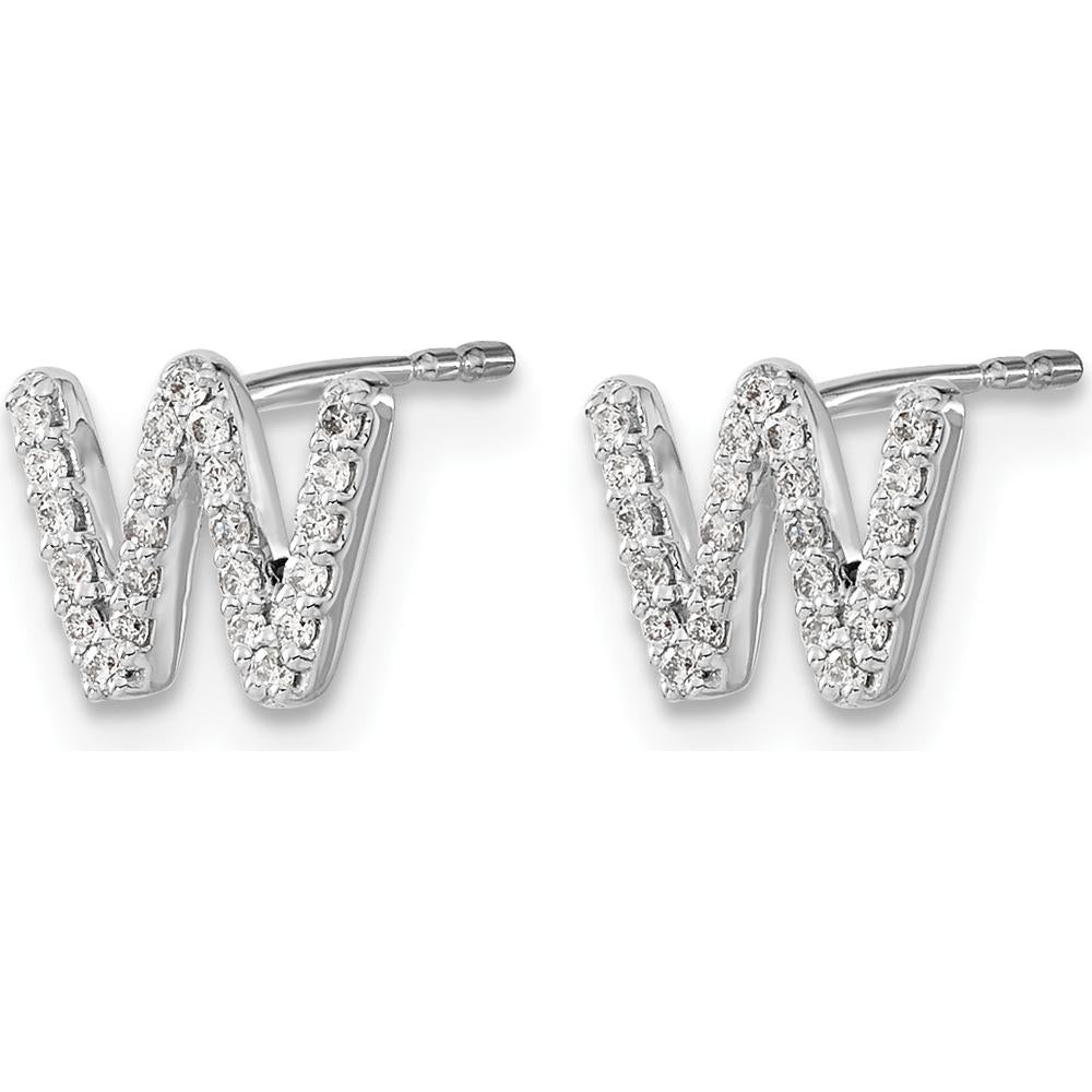 14K White Gold Diamond Initial W Earrings with Round Diamonds - 0.014 Carats Total Diamond Weight by Monteluci Fine Jewelry