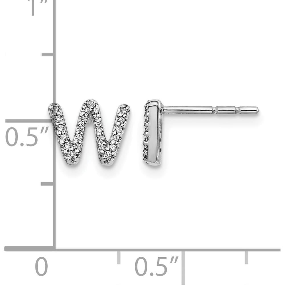 14K White Gold Diamond Initial W Earrings with Round Diamonds - 0.014 Carats Total Diamond Weight by Monteluci Fine Jewelry