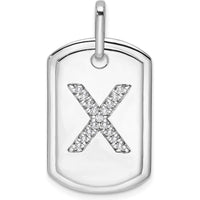 14K White Gold Diamond Initial X Dog Tag Charm - Rhodium Plated, 0.25 Carat Total Diamond Weight by Oro Pregiato
