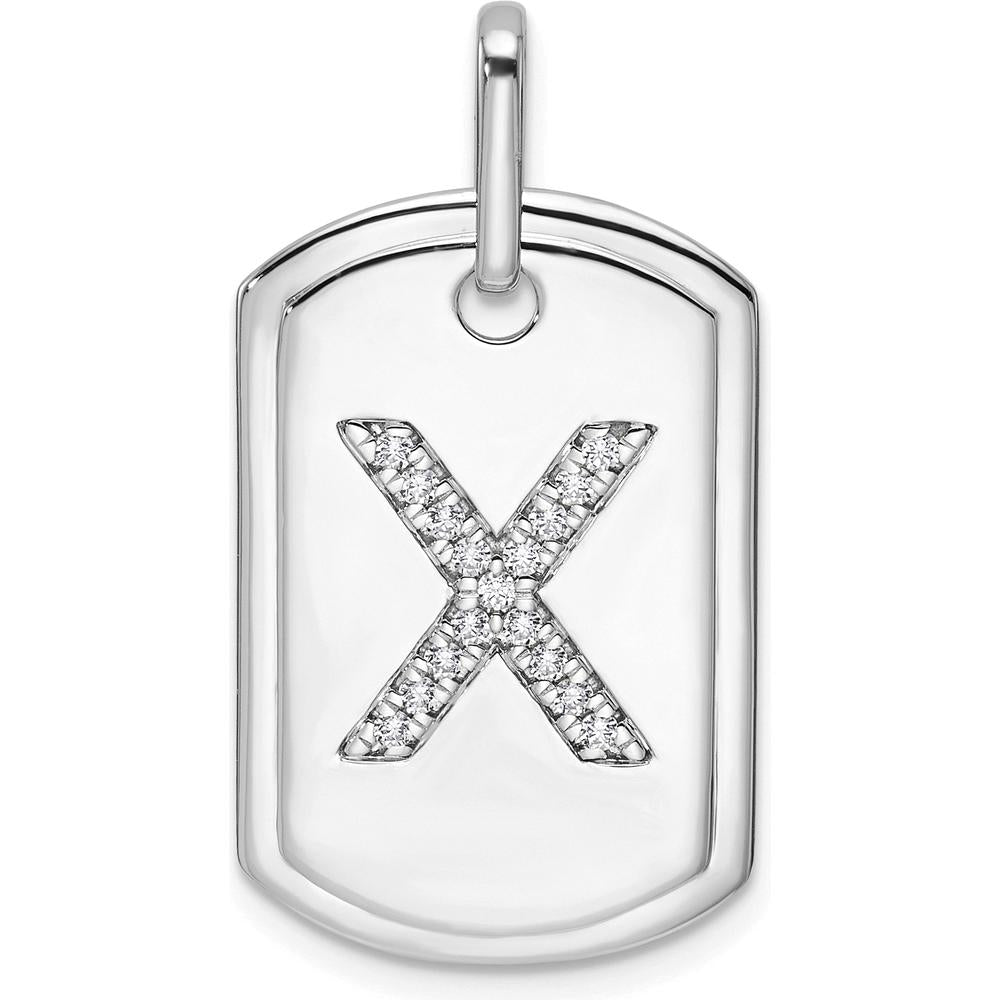 14K White Gold Diamond Initial X Dog Tag Charm - Rhodium Plated, 0.25 Carat Total Diamond Weight by Oro Pregiato
