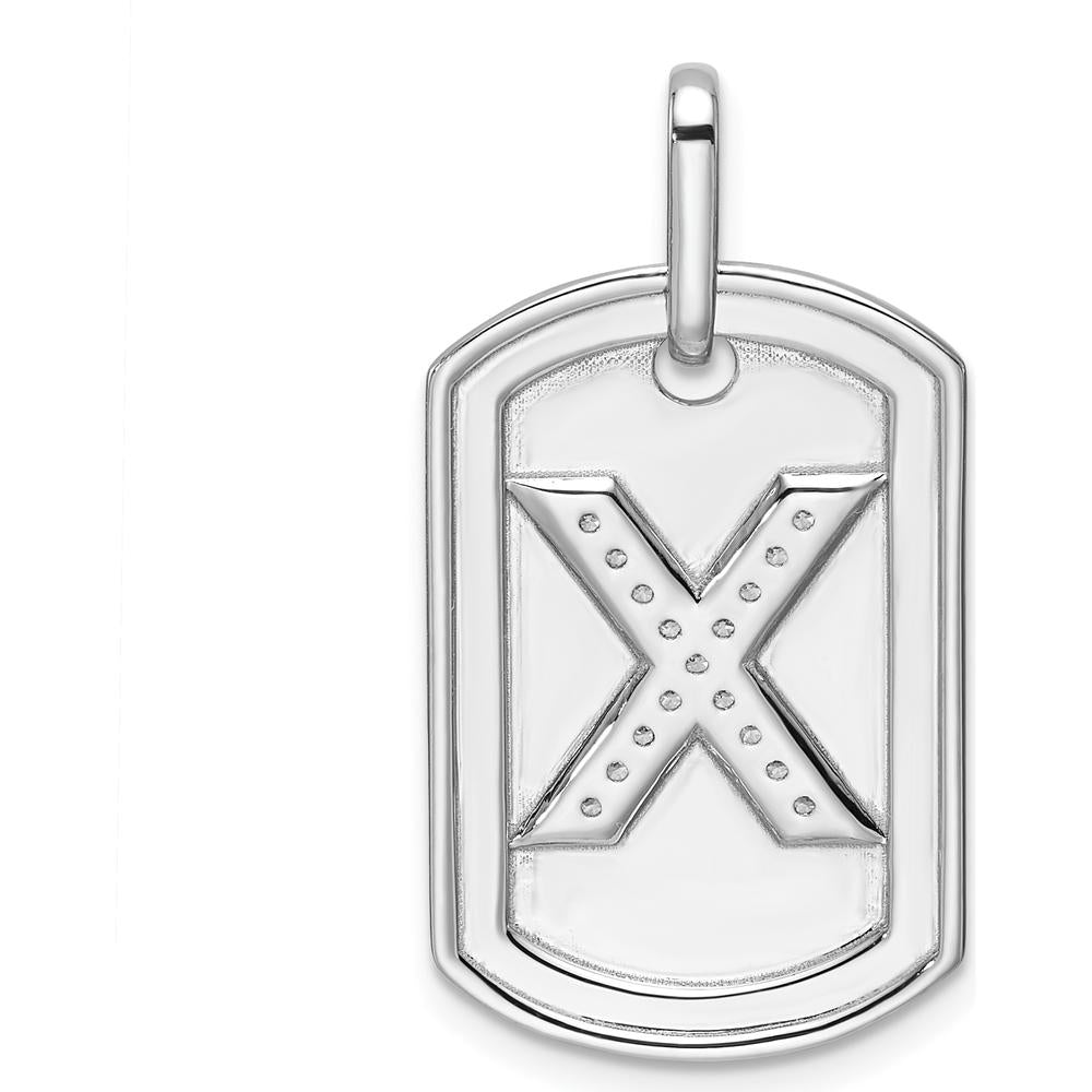 14K White Gold Diamond Initial X Dog Tag Charm - Rhodium Plated, 0.25 Carat Total Diamond Weight by Oro Pregiato