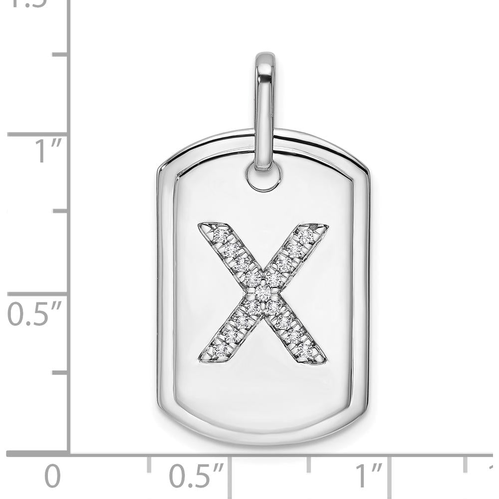 14K White Gold Diamond Initial X Dog Tag Charm - Rhodium Plated, 0.25 Carat Total Diamond Weight by Oro Pregiato