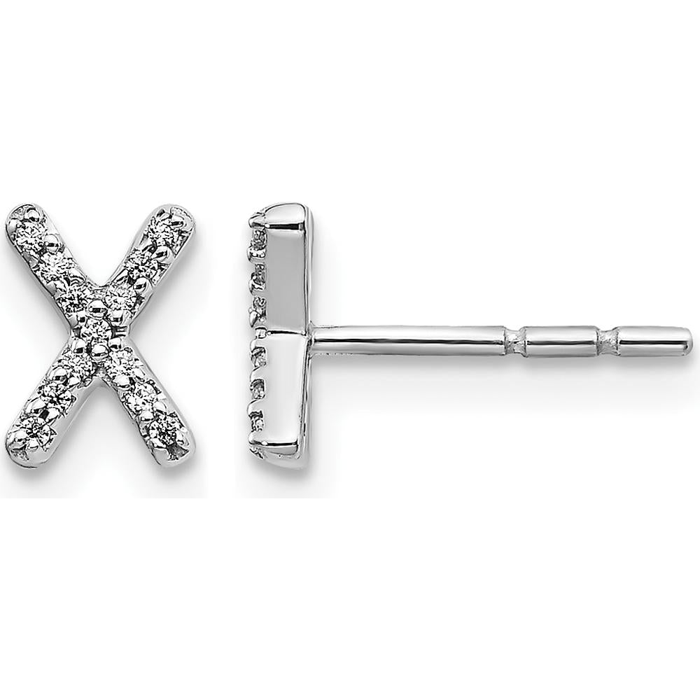 14K White Gold Diamond Initial X Earrings with 26 Round-Cut Diamonds - 0.08 Carats Total Diamond Weight by Monteluci Fine Jewelry
