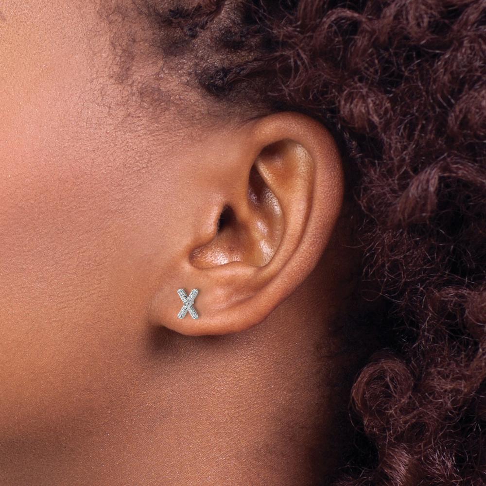 14K White Gold Diamond Initial X Earrings with 26 Round-Cut Diamonds - 0.08 Carats Total Diamond Weight by Monteluci Fine Jewelry