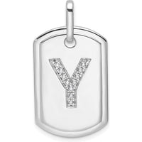 14K White Gold Diamond Initial "Y" Dog Tag Pendant Charm - Personalized Luxury Piece by Oro Pregiato