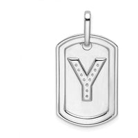 14K White Gold Diamond Initial "Y" Dog Tag Pendant Charm - Personalized Luxury Piece by Oro Pregiato