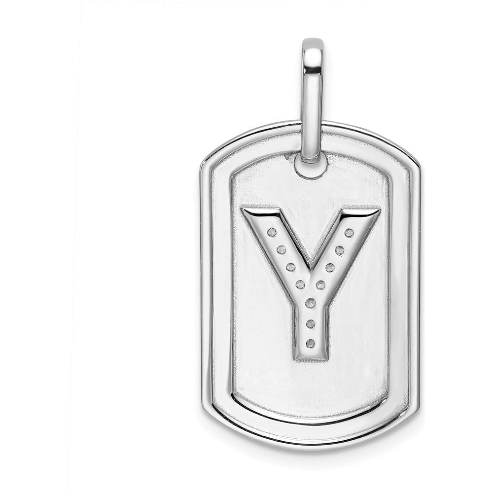 14K White Gold Diamond Initial "Y" Dog Tag Pendant Charm - Personalized Luxury Piece by Oro Pregiato