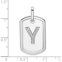 14K White Gold Diamond Initial "Y" Dog Tag Pendant Charm - Personalized Luxury Piece by Oro Pregiato