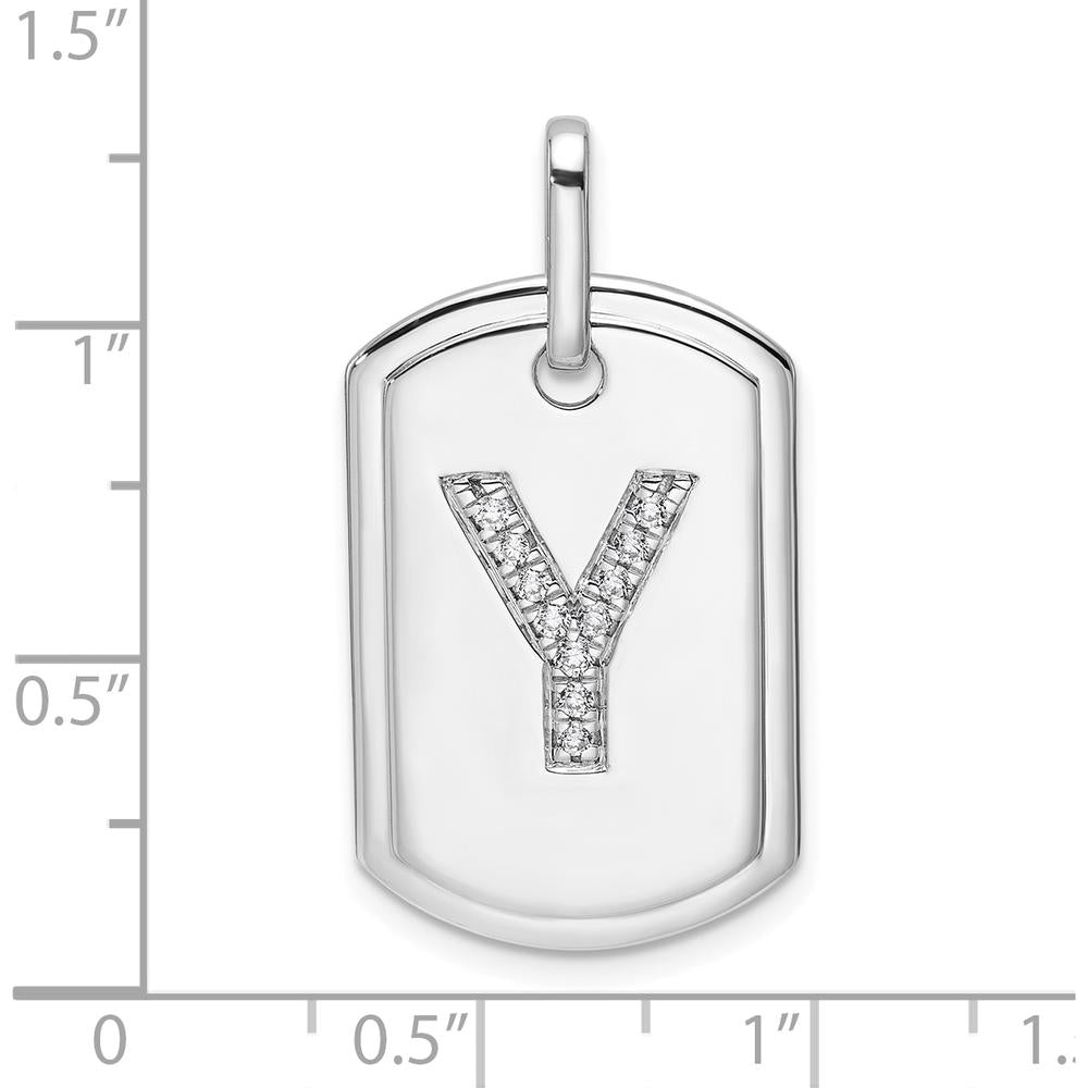 14K White Gold Diamond Initial "Y" Dog Tag Pendant Charm - Personalized Luxury Piece by Oro Pregiato