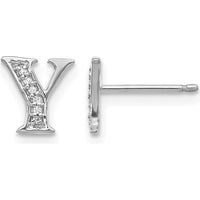 14K White Gold Diamond Initial Y Earrings - 0.036 Carats Total Diamond Weight by Monteluci Fine Jewelry