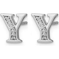 14K White Gold Diamond Initial Y Earrings - 0.036 Carats Total Diamond Weight by Monteluci Fine Jewelry
