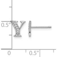 14K White Gold Diamond Initial Y Earrings - 0.036 Carats Total Diamond Weight by Monteluci Fine Jewelry