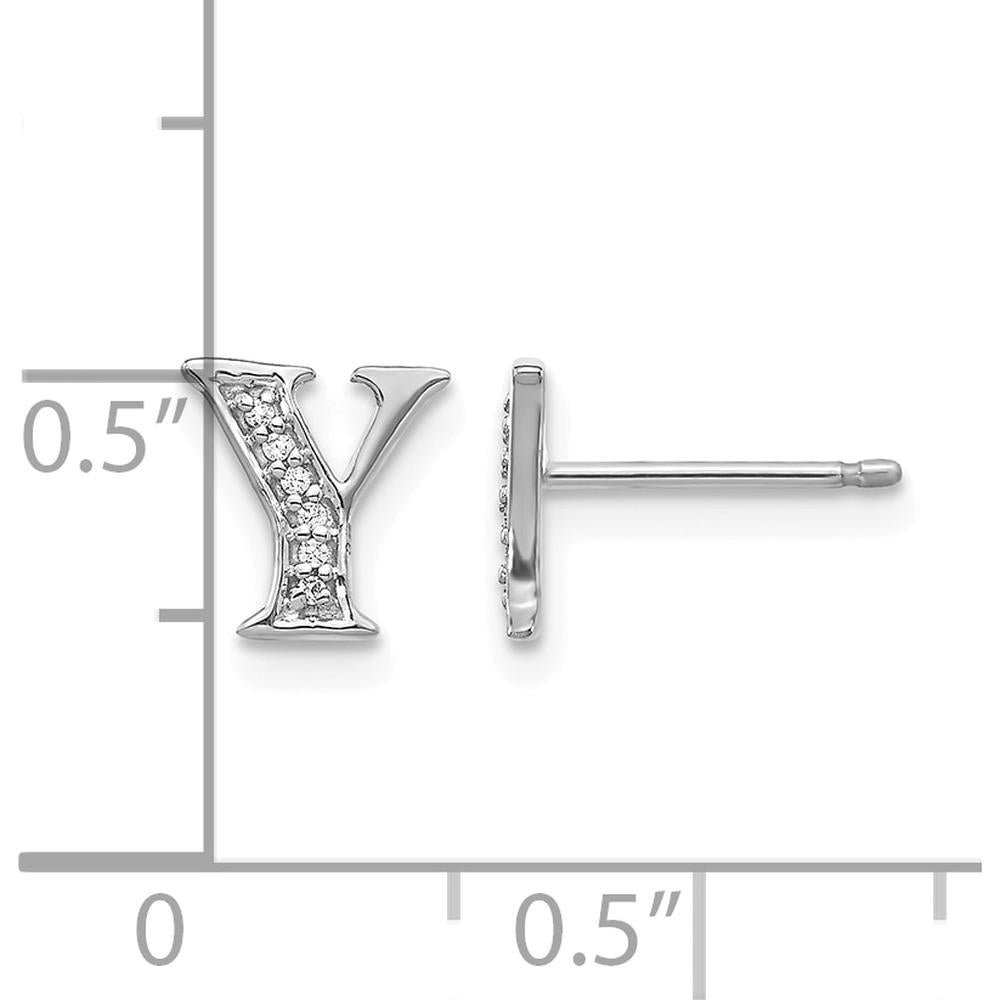 14K White Gold Diamond Initial Y Earrings - 0.036 Carats Total Diamond Weight by Monteluci Fine Jewelry
