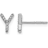14K White Gold Diamond Initial Y Earrings - 0.06 Carats Total Diamond Weight by Monteluci Fine Jewelry