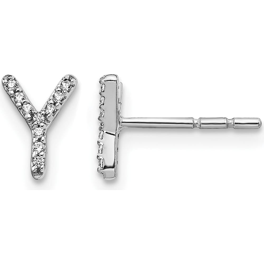 14K White Gold Diamond Initial Y Earrings - 0.06 Carats Total Diamond Weight by Monteluci Fine Jewelry