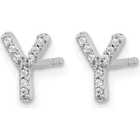 14K White Gold Diamond Initial Y Earrings - 0.06 Carats Total Diamond Weight by Monteluci Fine Jewelry