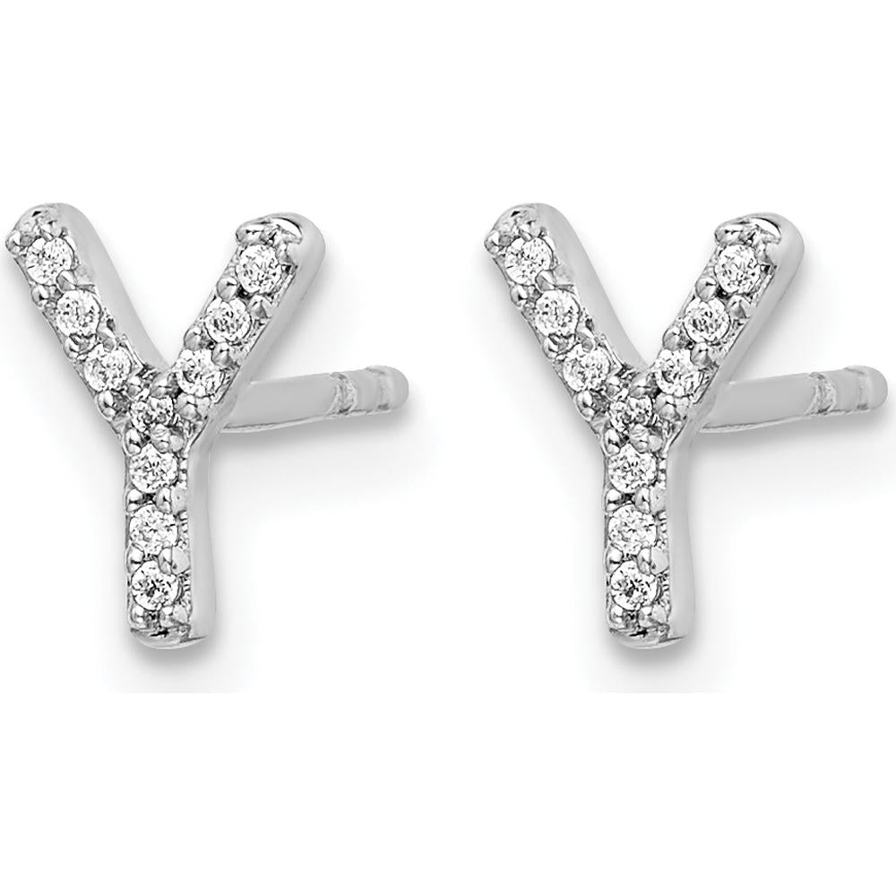 14K White Gold Diamond Initial Y Earrings - 0.06 Carats Total Diamond Weight by Monteluci Fine Jewelry