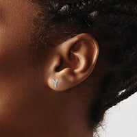 14K White Gold Diamond Initial Y Earrings - 0.06 Carats Total Diamond Weight by Monteluci Fine Jewelry