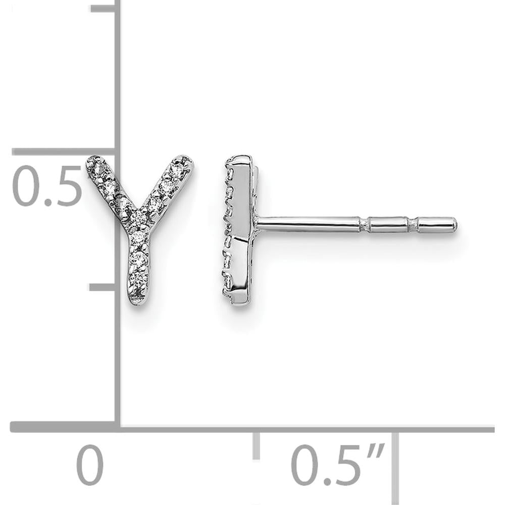 14K White Gold Diamond Initial Y Earrings - 0.06 Carats Total Diamond Weight by Monteluci Fine Jewelry