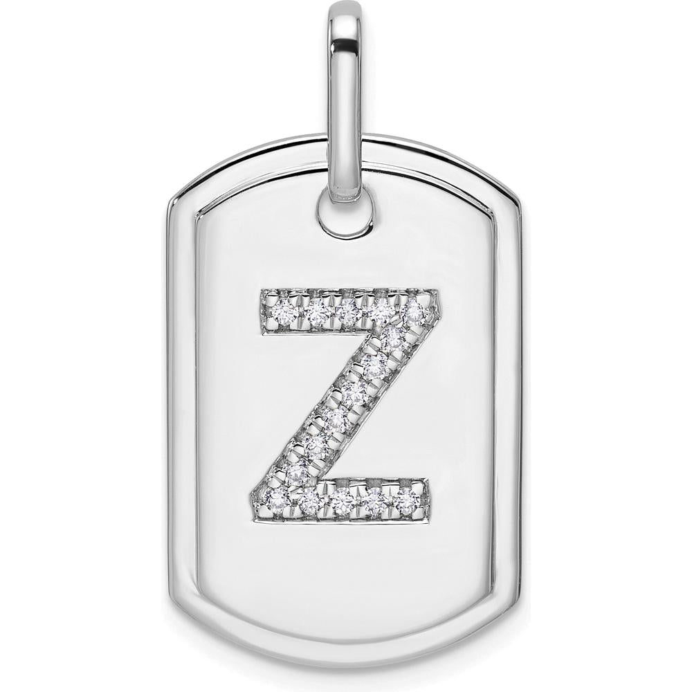 14K White Gold Diamond Initial Z Dog Tag Charm with Pavé Set Diamonds by Oro Pregiato