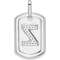 14K White Gold Diamond Initial Z Dog Tag Charm with Pavé Set Diamonds by Oro Pregiato