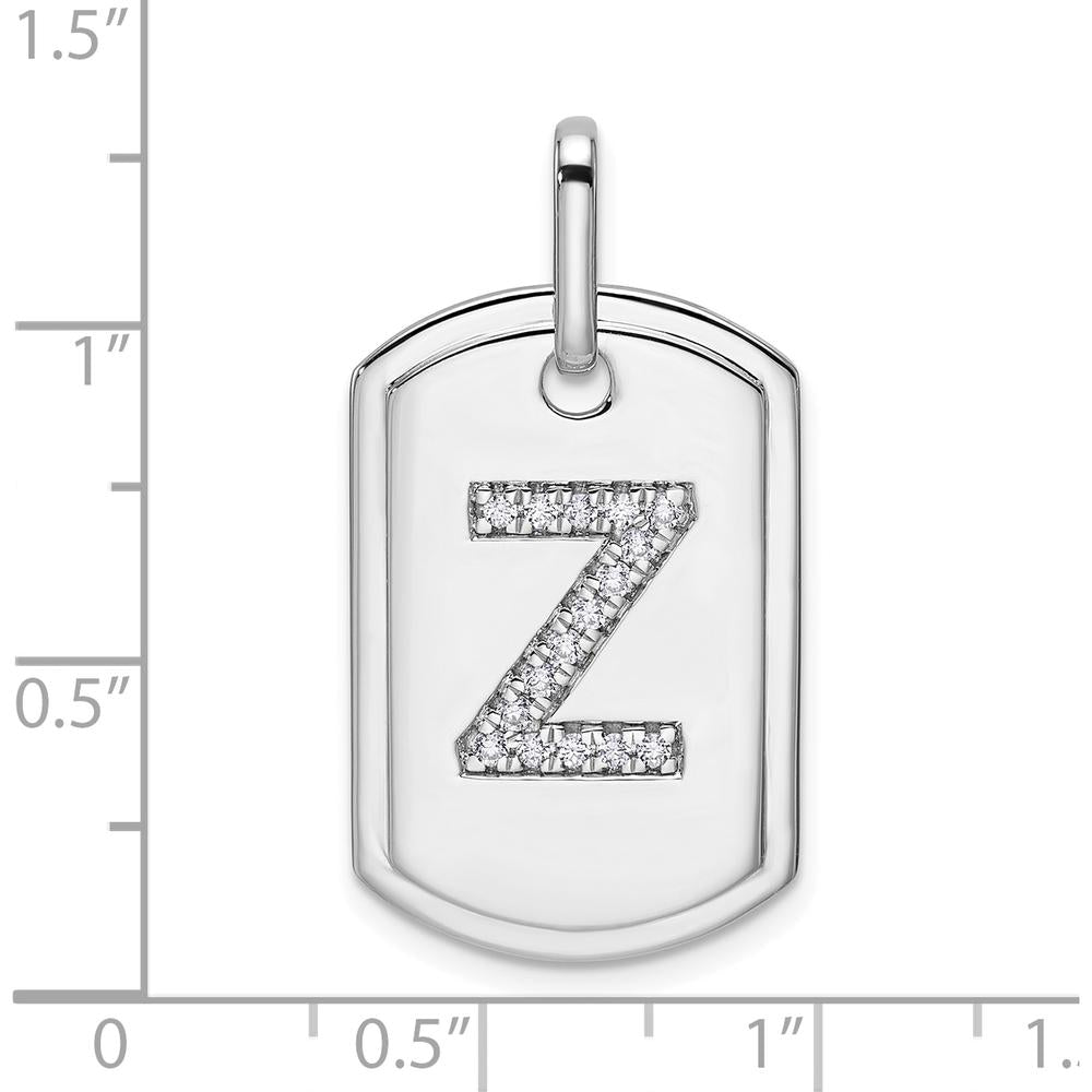 14K White Gold Diamond Initial Z Dog Tag Charm with Pavé Set Diamonds by Oro Pregiato