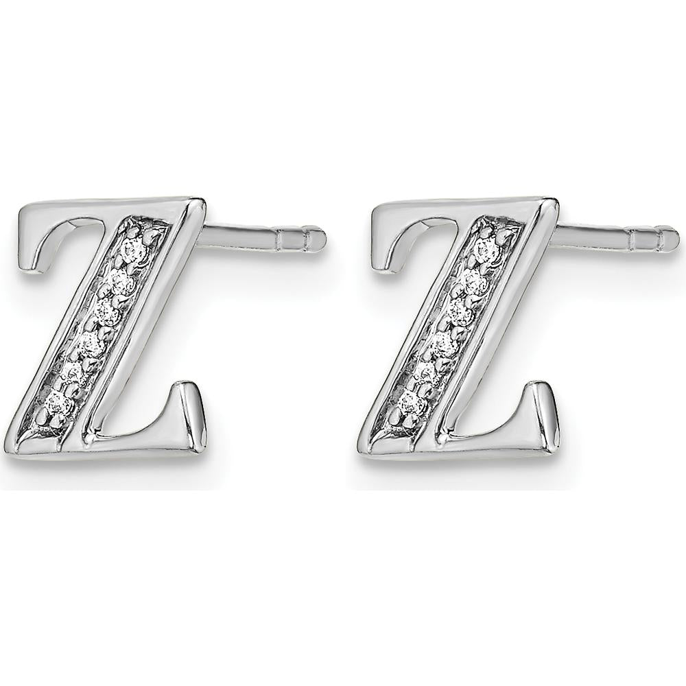 14K White Gold Diamond Initial Z Earrings - 0.03 Carats Total Diamond Weight by Monteluci Fine Jewelry