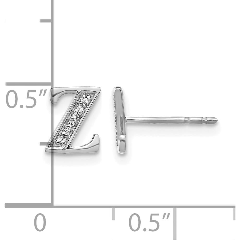 14K White Gold Diamond Initial Z Earrings - 0.03 Carats Total Diamond Weight by Monteluci Fine Jewelry