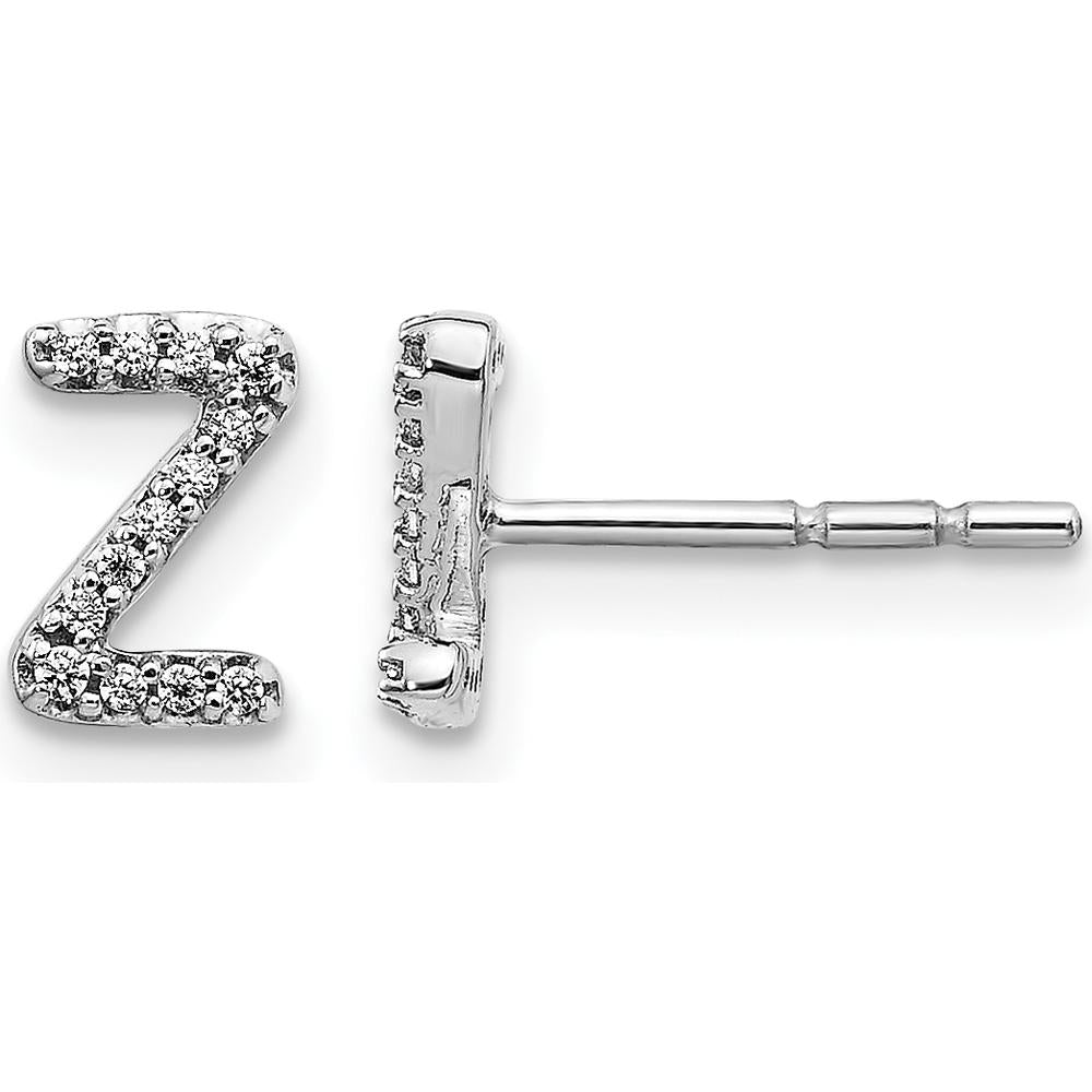 14K White Gold Diamond Initial Z Stud Earrings - 0.007 Carats Total Diamond Weight by Monteluci Fine Jewelry