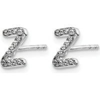 14K White Gold Diamond Initial Z Stud Earrings - 0.007 Carats Total Diamond Weight by Monteluci Fine Jewelry