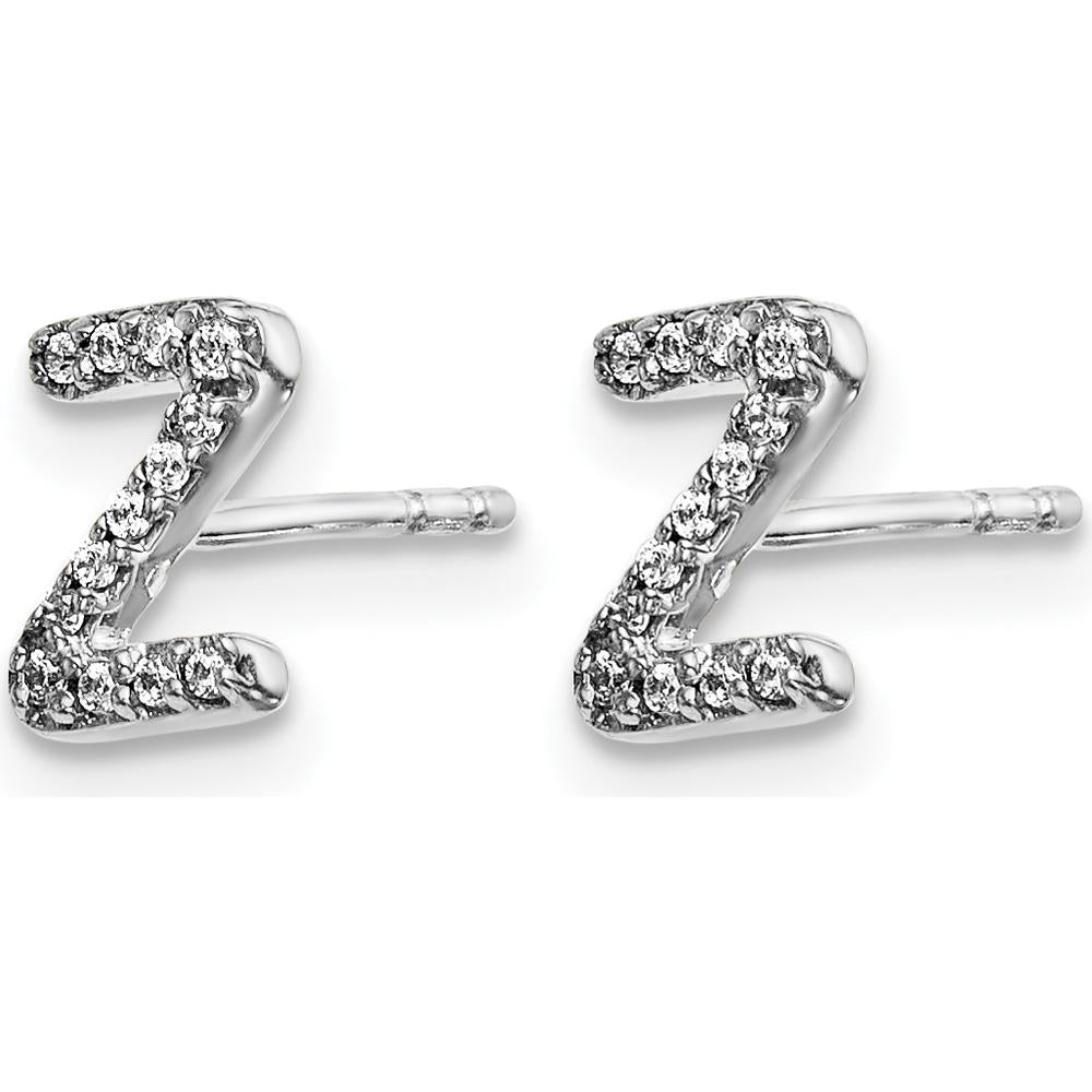 14K White Gold Diamond Initial Z Stud Earrings - 0.007 Carats Total Diamond Weight by Monteluci Fine Jewelry