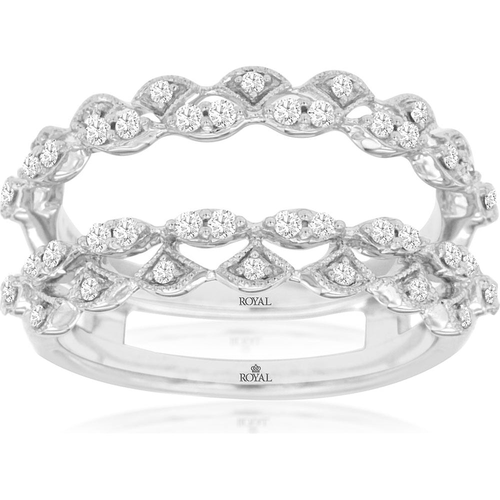 14K White Gold Diamond Insert Ring with Alternating Marquise and Round Prong-Set Diamonds - 0.42 Carat Total Diamond Weight - Royal Jewelry