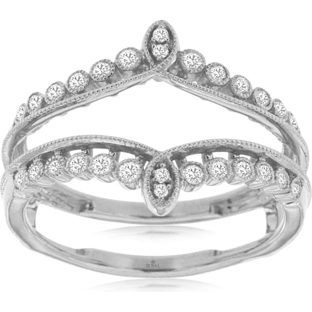 14K White Gold Diamond Insert Ring with Milgrain Detail and Marquise Accents - 0.25 Carat Total Diamond Weight - Royal Jewelry