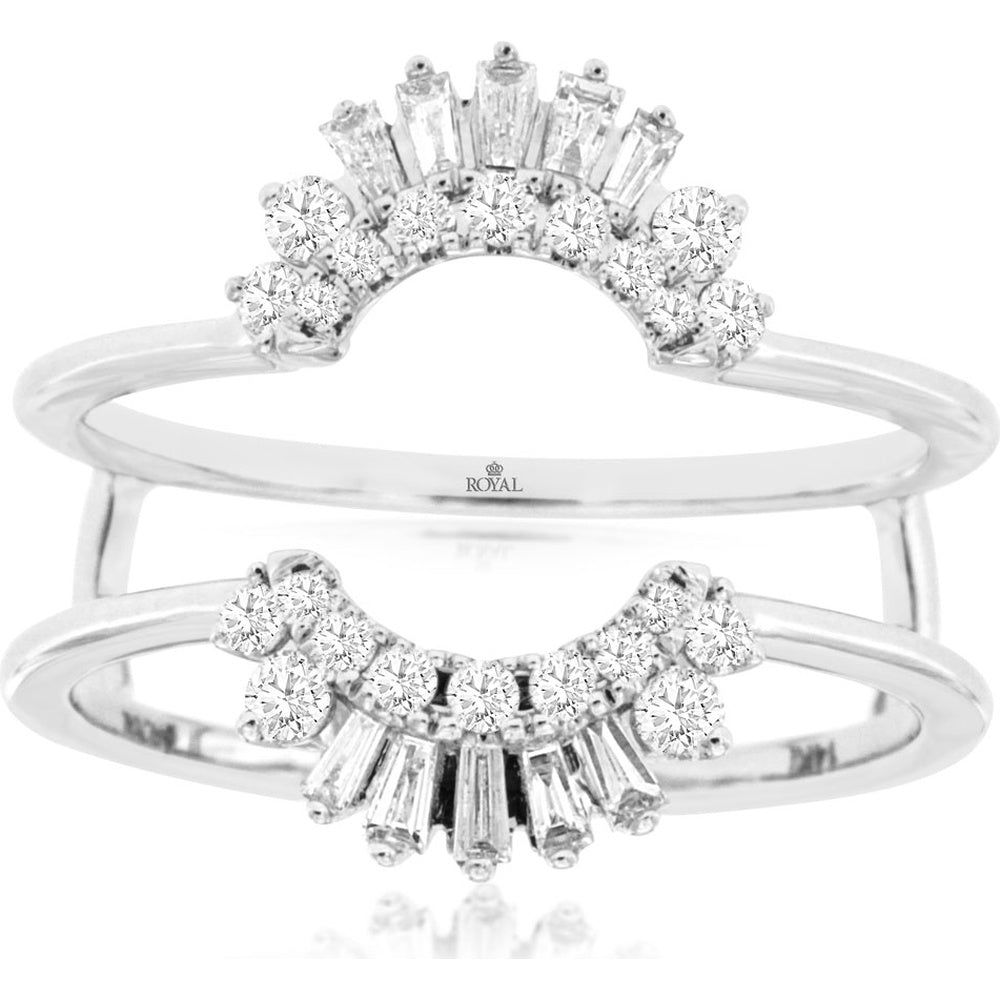 14K White Gold Diamond Insert Ring with Round and Baguette Cut Diamonds - 0.40 Carat Total Diamond Weight - Royal Jewelry
