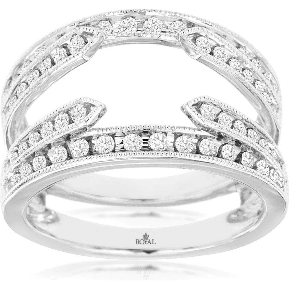 14K White Gold Diamond Insert Ring with Round Diamonds and Milgrain Detail - 0.60 Carat Total Diamond Weight - Royal Jewelry