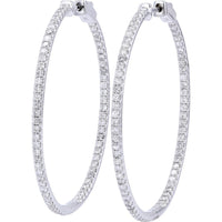 14K White Gold Diamond Inside-Out Hoop Earrings - 1.70 Carat Total Diamond Weight