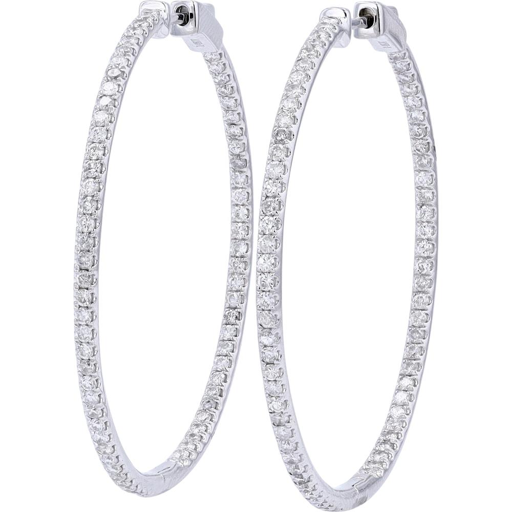 14K White Gold Diamond Inside-Out Hoop Earrings - 1.70 Carat Total Diamond Weight