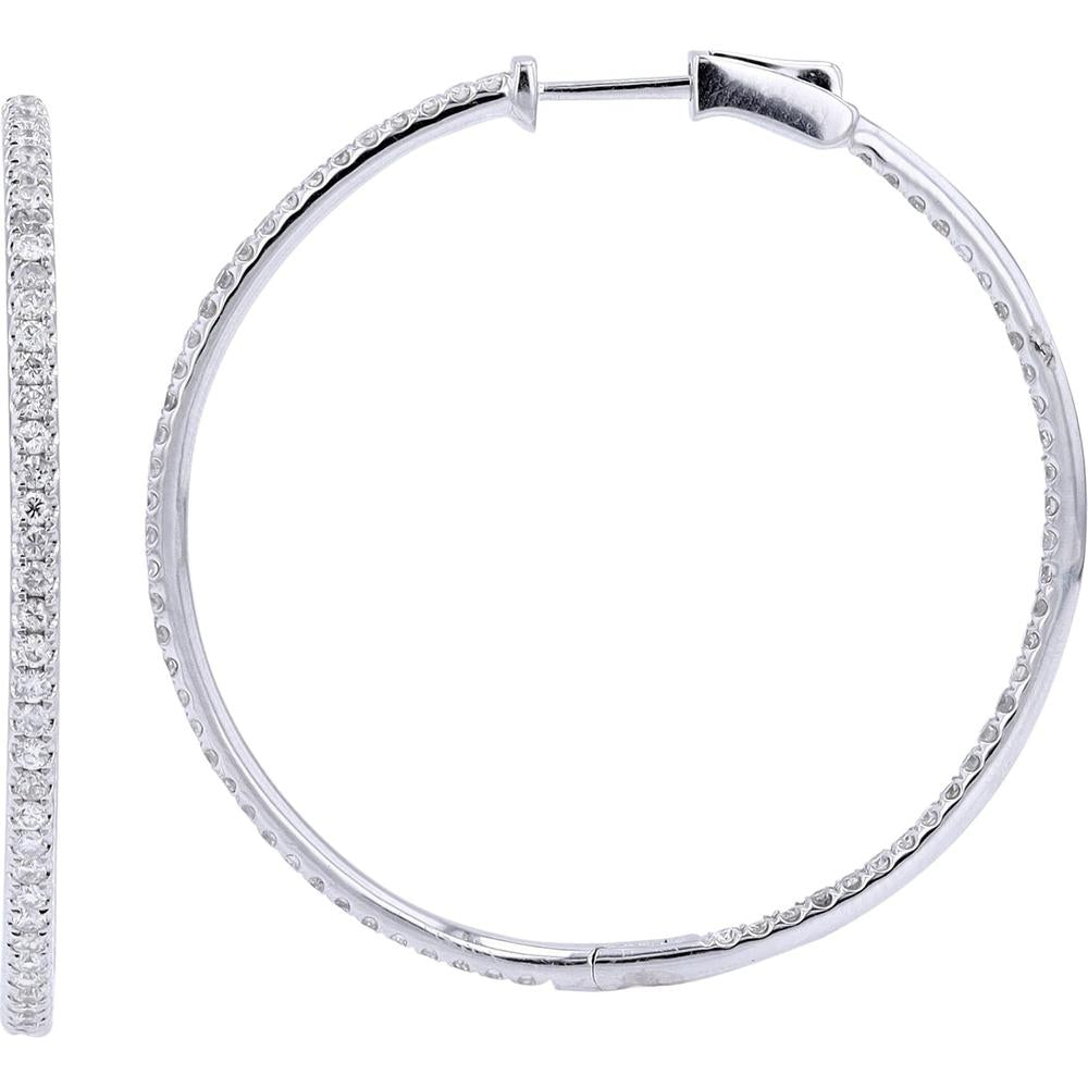 14K White Gold Diamond Inside-Out Hoop Earrings - 1.70 Carat Total Diamond Weight