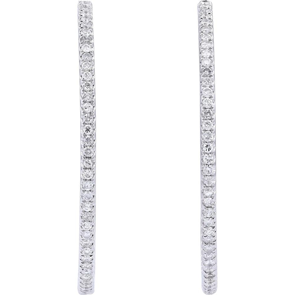 14K White Gold Diamond Inside-Out Hoop Earrings - 1.70 Carat Total Diamond Weight